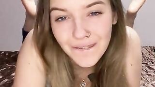 Feet and tongue. Girl with braces