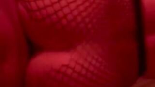 Doggy style in ripped fishnet stockings